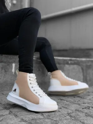 BA0256 Lace-up Men's High Sole White Cream Sole Sports Boots