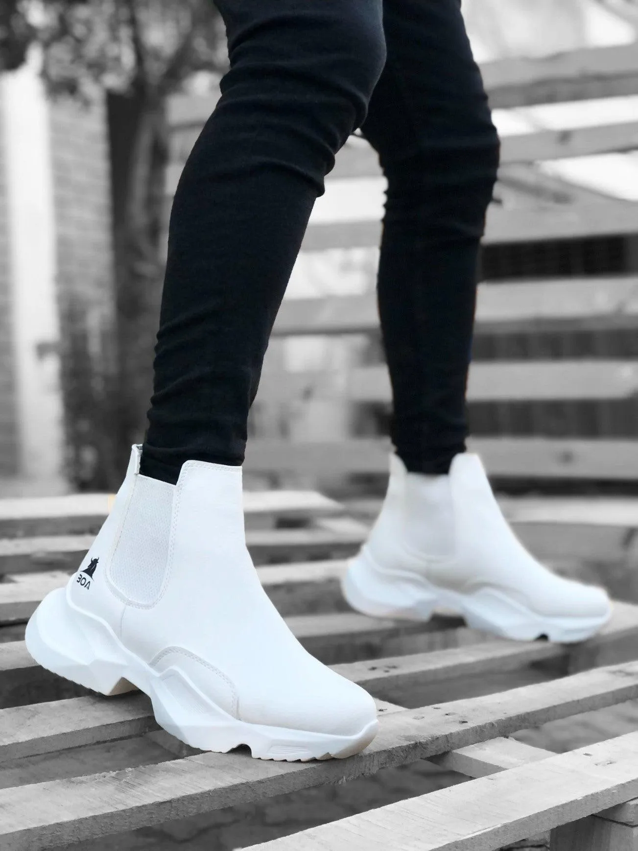 BA0444 Lace-Up Comfortable High Sole White Men's Sports Half Ankle Boots