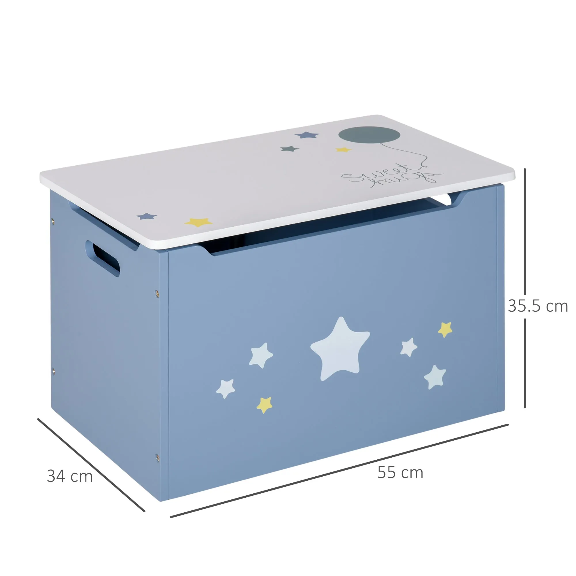 Kids Wooden Toy Box Children Storage Chest Organiser Side Handle Safety Hinge Play Room Furniture Blue