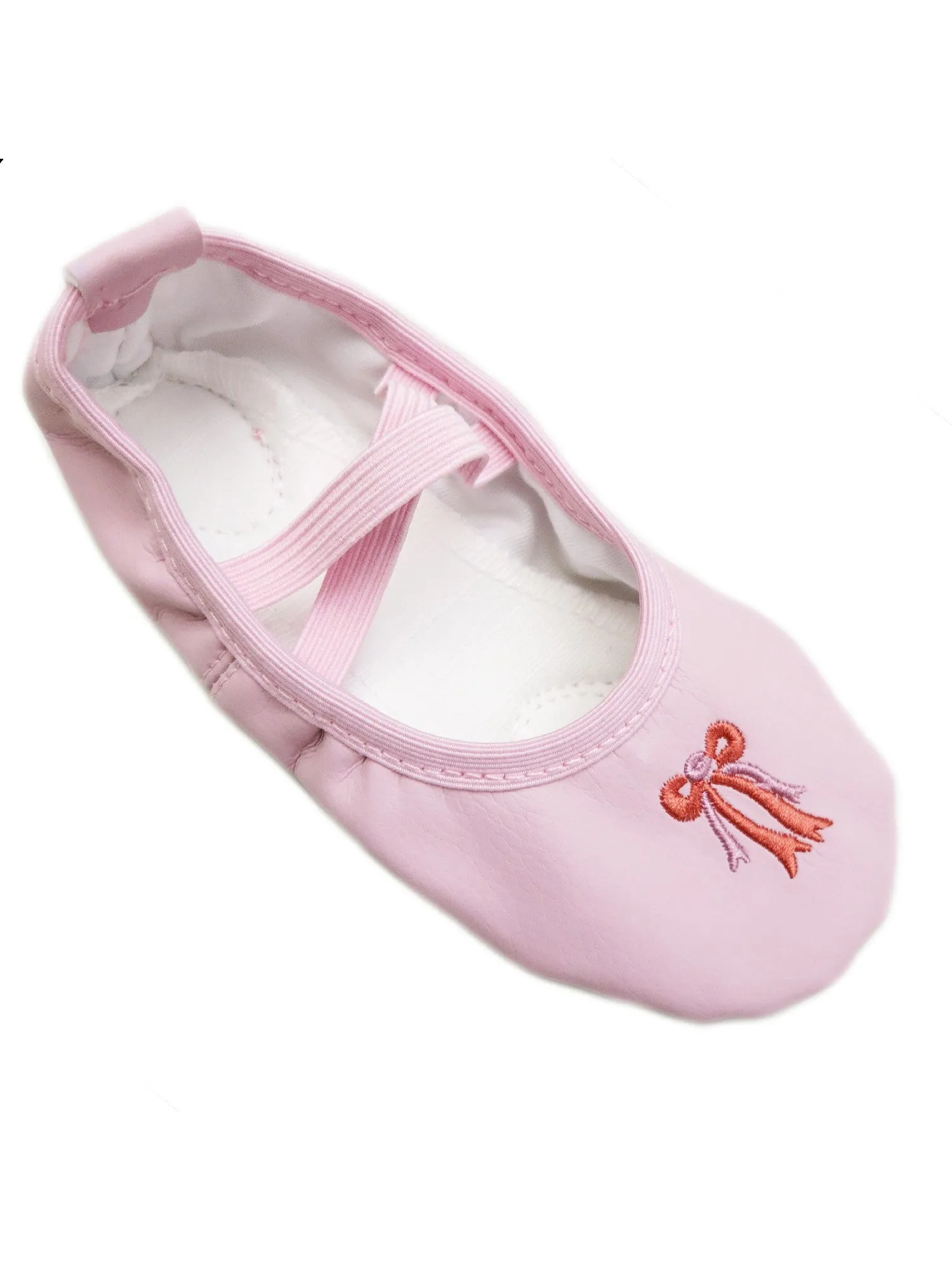 Little Girls Pink Leather Red Bow Detail Ballet Shoes 6-10 Toddler