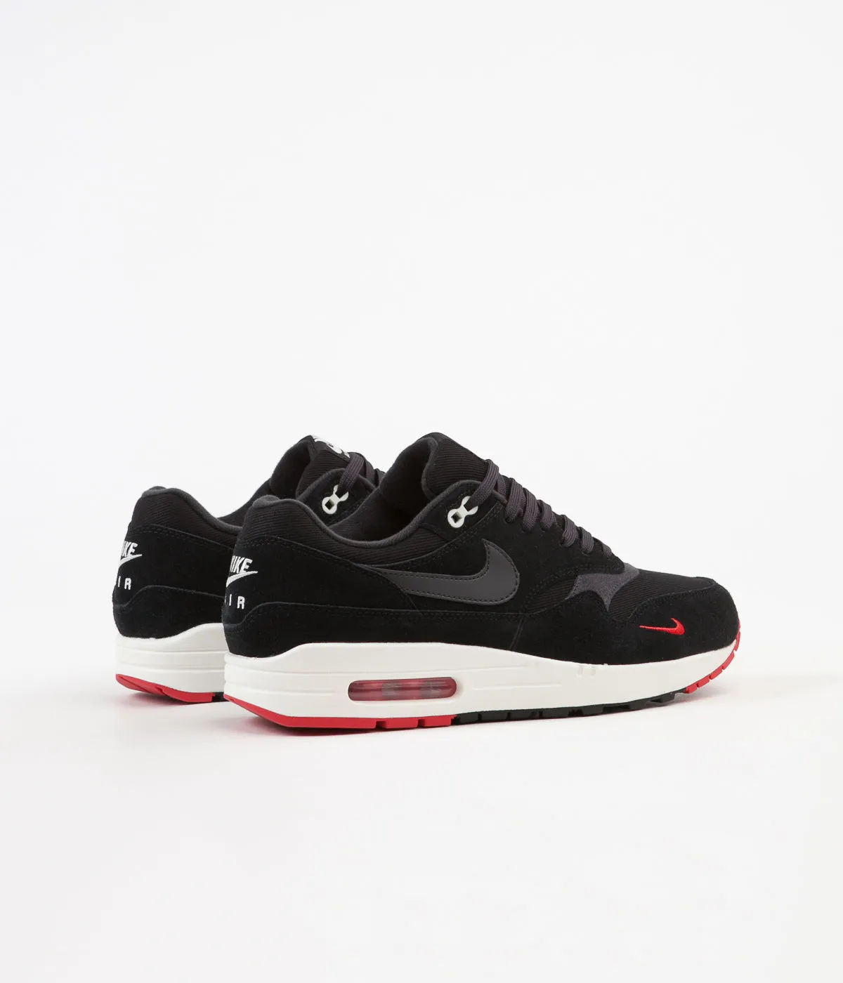 Nike Air Max 1 Premium Shoes - Black / Oil Grey - University Red - Sail