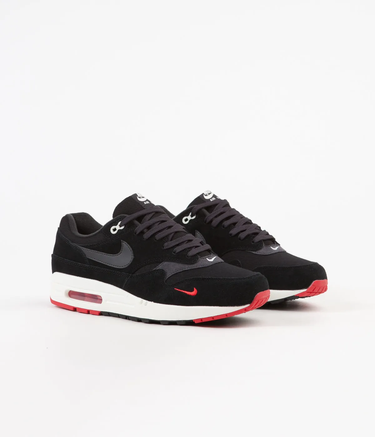 Nike Air Max 1 Premium Shoes - Black / Oil Grey - University Red - Sail