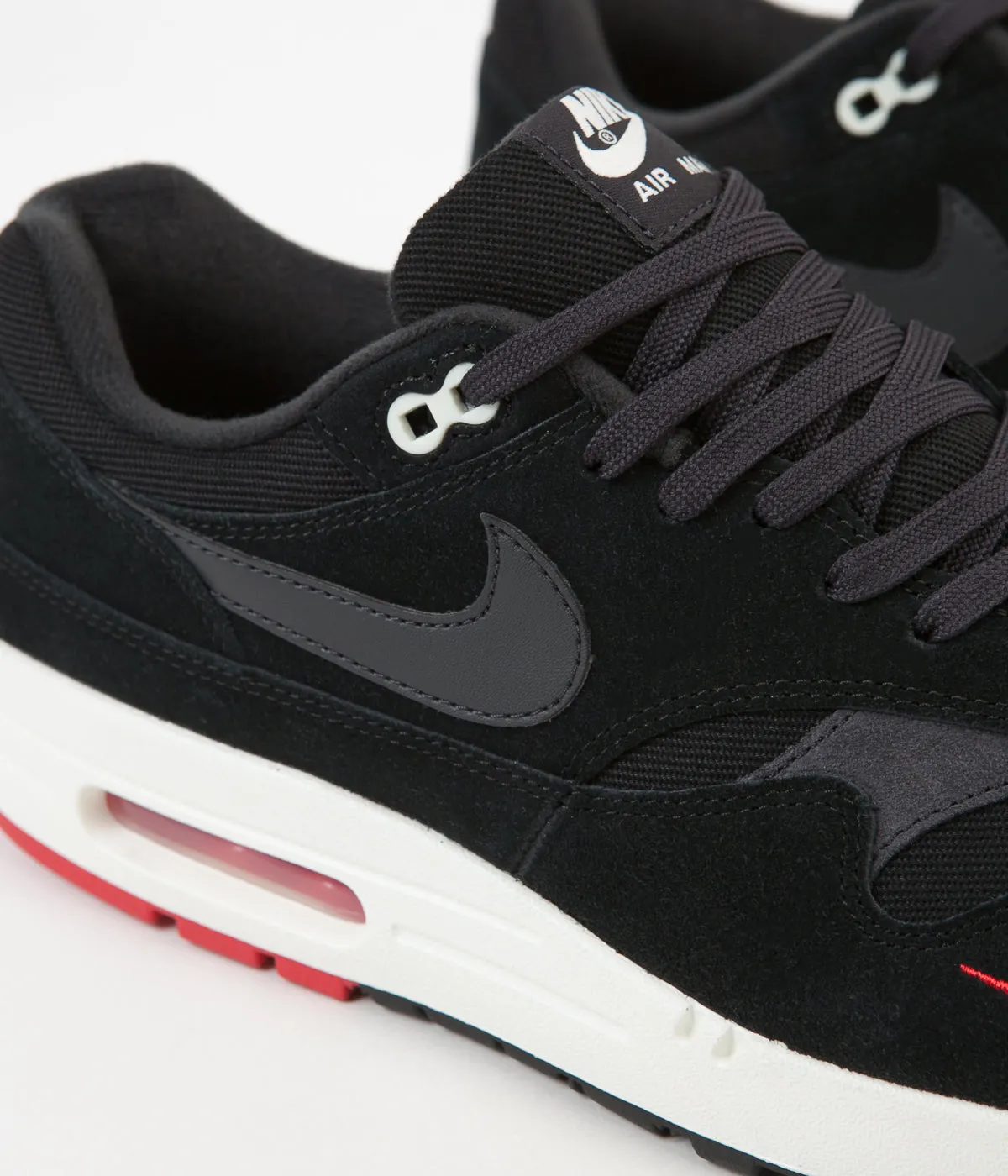 Nike Air Max 1 Premium Shoes - Black / Oil Grey - University Red - Sail