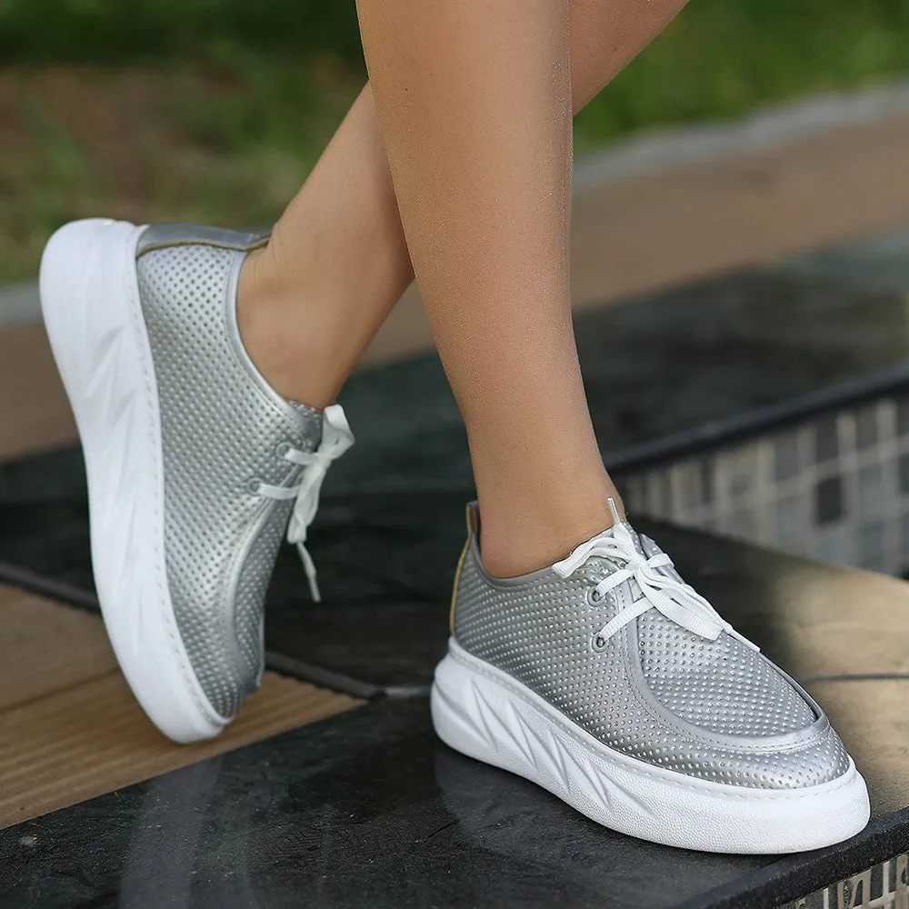 Women's Freya Gray Skin Lace-Up Sports Shoes