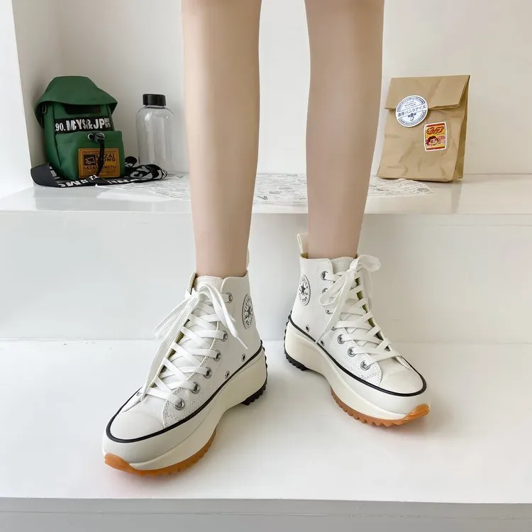 xakxx Foreign Trade plus Size Thick-Soled High-Top Canvas Shoes for Women  Autumn New Sports Casual Shoes Versatile Breathable White Shoes