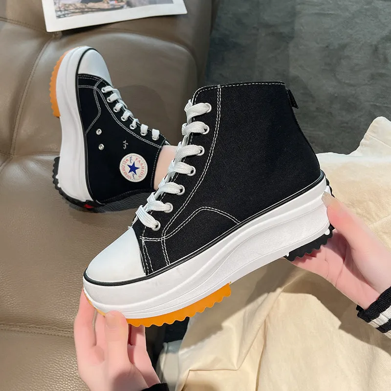 xakxx Foreign Trade plus Size Thick-Soled High-Top Canvas Shoes for Women  Autumn New Sports Casual Shoes Versatile Breathable White Shoes
