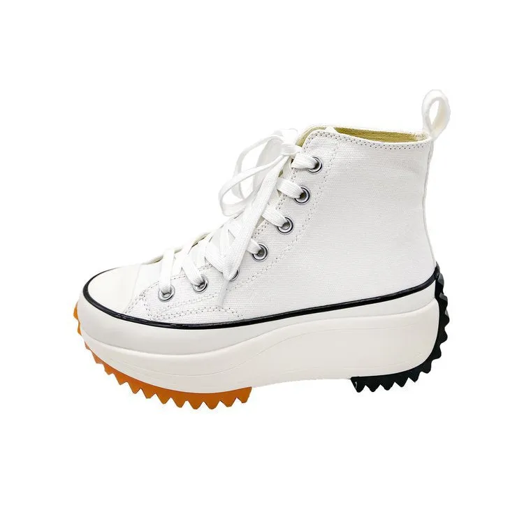 xakxx Foreign Trade plus Size Thick-Soled High-Top Canvas Shoes for Women  Autumn New Sports Casual Shoes Versatile Breathable White Shoes