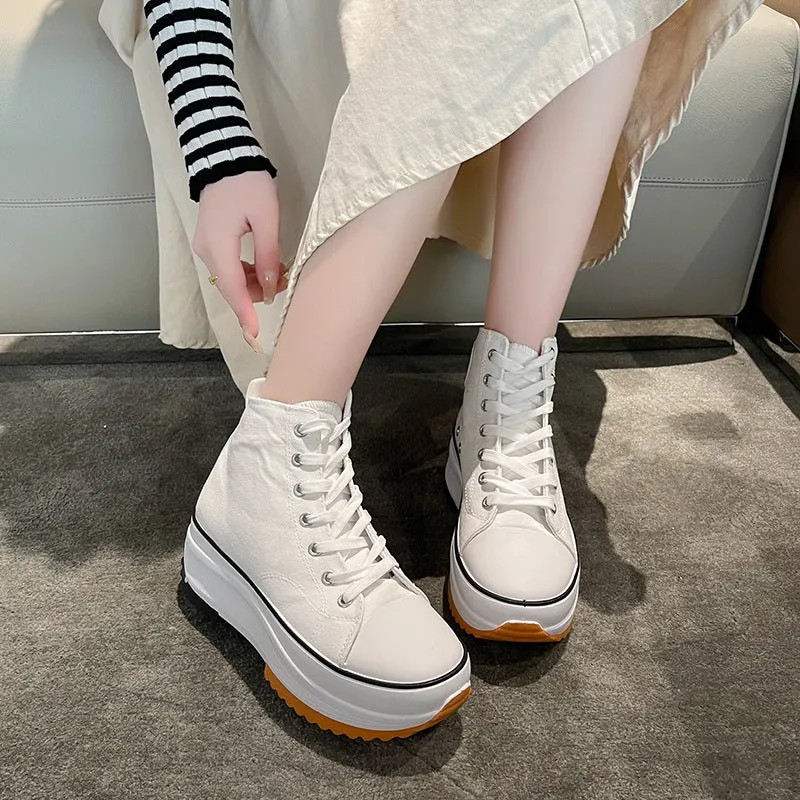 xakxx Foreign Trade plus Size Thick-Soled High-Top Canvas Shoes for Women  Autumn New Sports Casual Shoes Versatile Breathable White Shoes