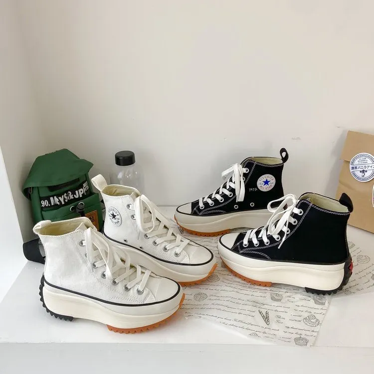 xakxx Foreign Trade plus Size Thick-Soled High-Top Canvas Shoes for Women  Autumn New Sports Casual Shoes Versatile Breathable White Shoes